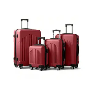 New 2024  4 Piece Set ABS Hard Shell Suitcase Lage Sets Double Wheels With TSA Lock Purple Orchid