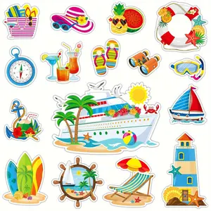 16pcs Summer Beach Cruise Door Magnet Decorations - Tropical Hawaiian Aloha Luau Tiki Party Supplies, Vibrant Rubber Magnets for Pool, Car, Refrigerator, Garage & Dishwasher - No Electricity Needed, Featherless, Perfect for Summer Celebrations