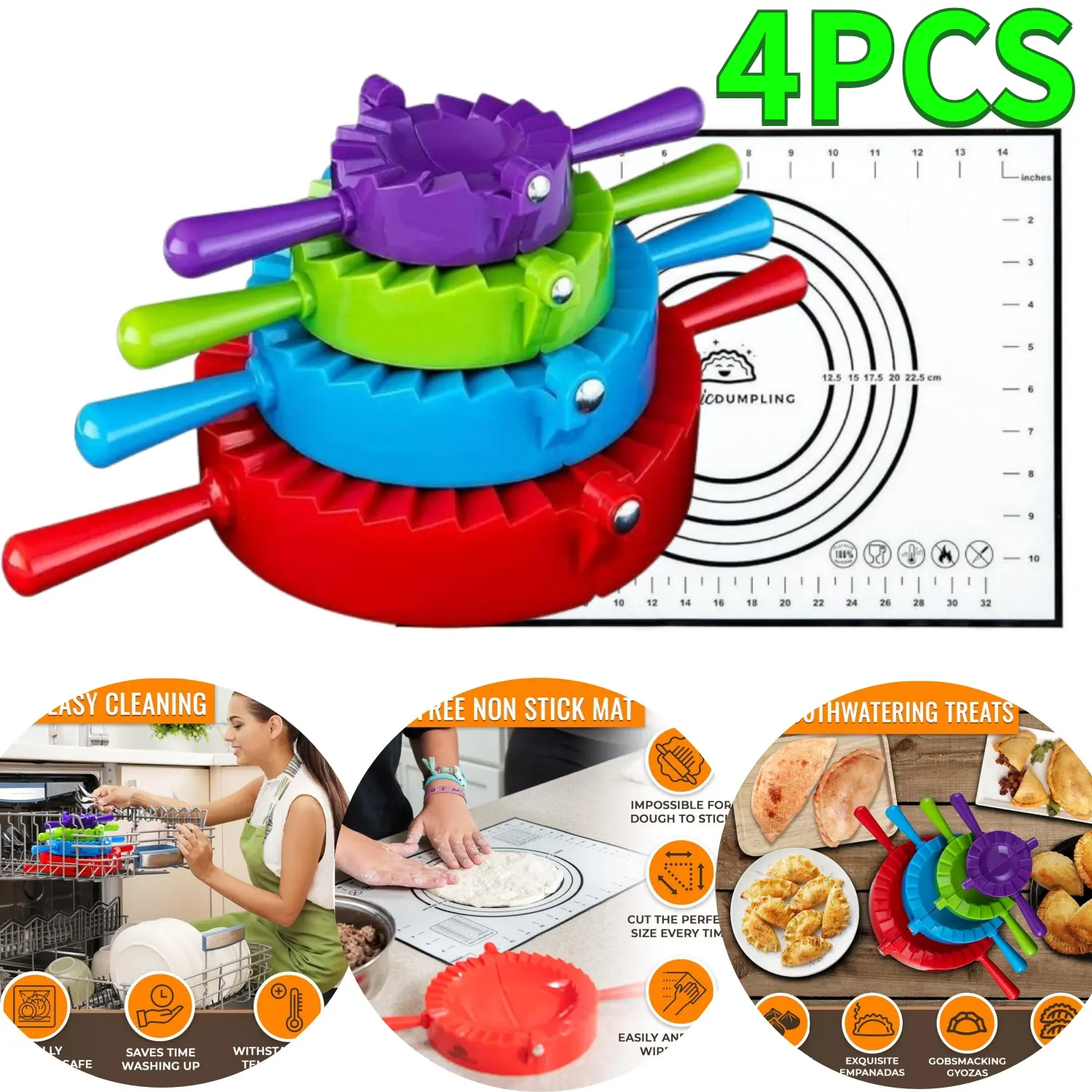 4PCS Stainless Steel Magic Dumpling Maker Set with Handles, Pastry Pin - Multifunctional Kitchen Tool for Dumplings, Empanadas, Ravioli - Wonton Dough Press, Kitchen Utensil Accessory