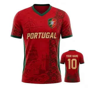 [Custom Name] Portugal Soccer Fan Jersey Shirt, Personalized Name Number 10 Football Graphic Tee, Red Green National Flag Inspired Sport Top, Soft Breathable Polyester Game Day Outfit, Unisex Gift For Portugal Fans