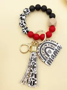 Fashion Leopard Pattern Beaded Keychain, Tassel Decor Keychain for Women & Men, Cute Accessories, Wristlet Keychain, Keychain Bag Pendant, Creative Gifts