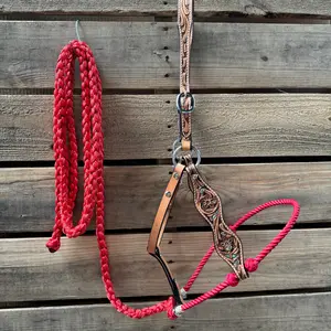 Red Floral Tooled Lariat & Leather Combo Halter