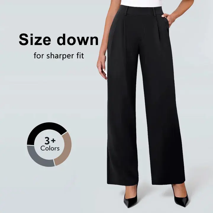 FireSwan Women's Basic Stretchy High-Waisted Wide Leg Work Pants - Machine Washable Women's Clothing with Pockets, Minimalist Fitted Trousers for Office & Business Casual, Greenish, Black Suits #TikTokShopSpringGlowUp,summervibes,summerwins,summeroutfits,