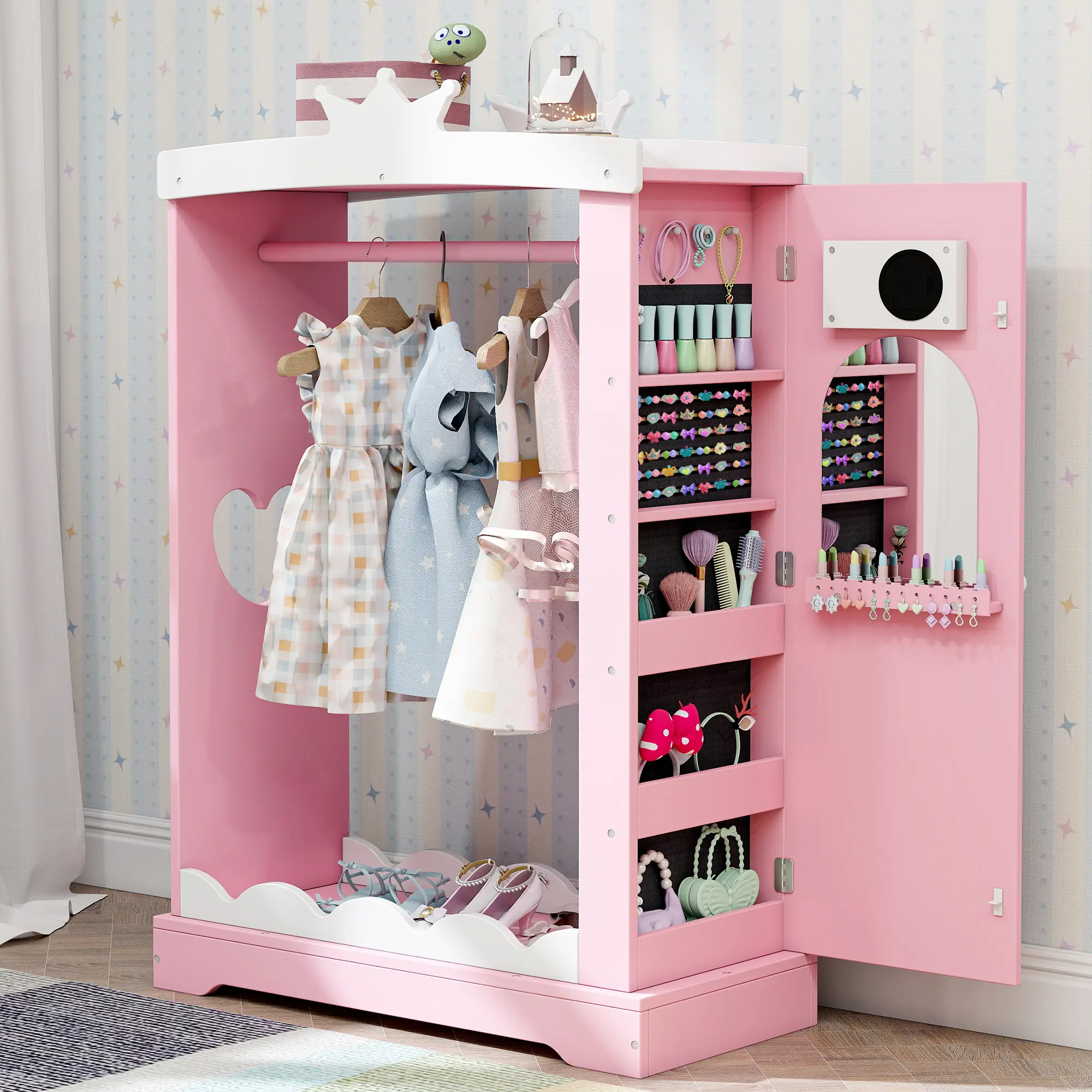 Topwin Multifunctional Girl's Storage Cabinet with LED Mirror