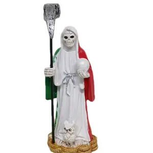 Gothic Skeleton Figurine with Green,White,Red Cape and Silver Staff , Santa Muerte, Niña Blanca, Altar Sant muerte, Mi niña