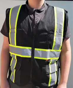 FX High Visibility Reflective Black Safety Vest with 4 outer pockets and two inner pockets (TRUE TO SIZE - AMERICAN SIZE