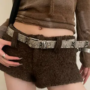 Y2K Leopard Print Belt Snake Skin Pattern PU Leather Belts Jeans Pin Buckle Closure Waistband Men Women Adjustable Cool Belt