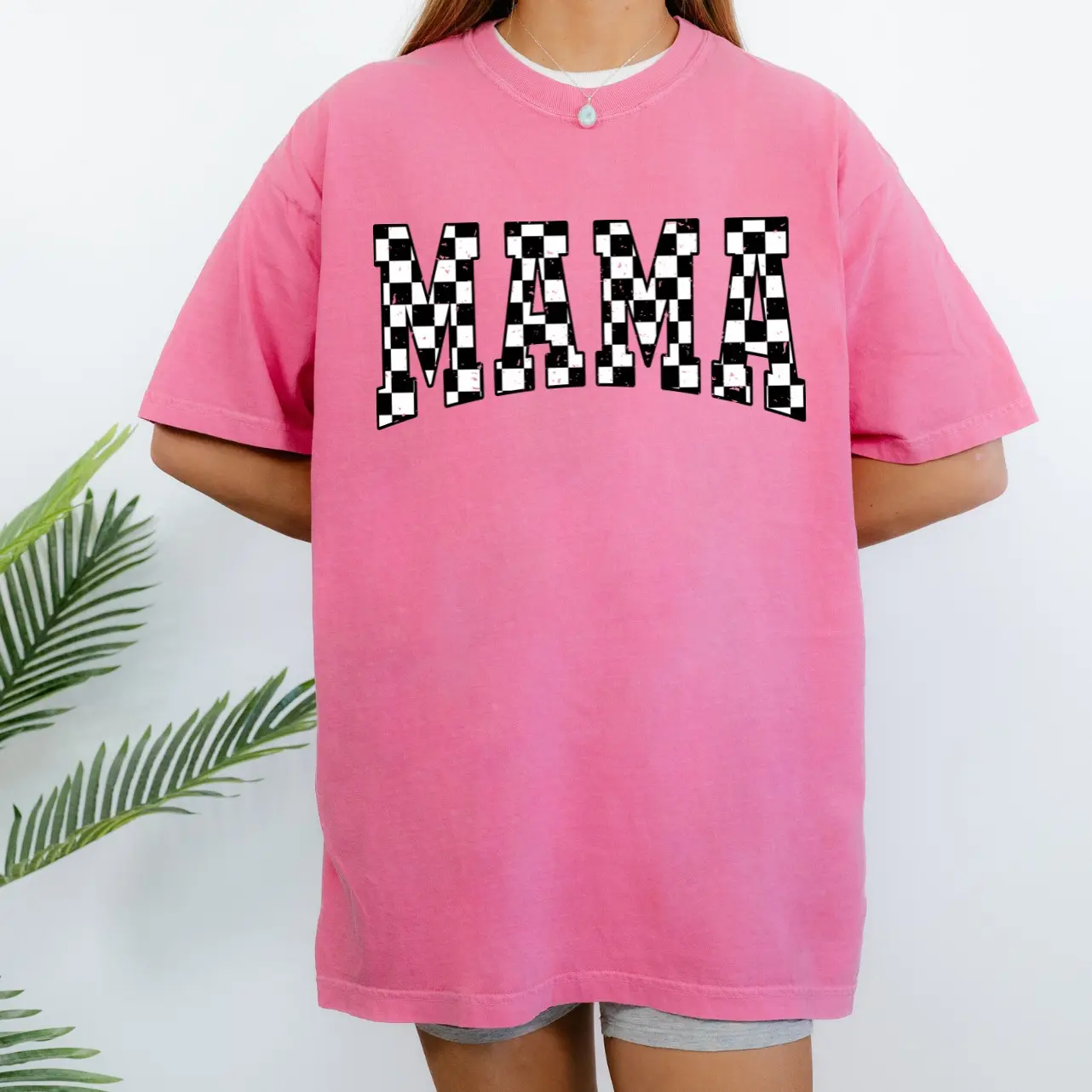 Distressed Checkered Mama Tee, Distressed Checkered Mama T-Shirt