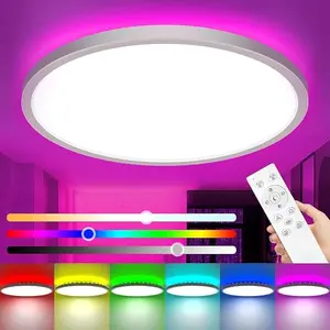 12Inch RGB Ceiling Light with Remote, 24W 2400LM 3000K-6500K Color Changeable, Dimmable LED Light Fixture Flush Mount, Round Surface Ceiling Lamp for Kids Bedroom Shower Bathroom