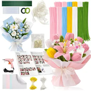 650 count Pipe Cleaners Craft, Pipe Cleaner Bulk Flower Kit, 6 Colors Chenille Stems Flower Making Kit with Floral Wires, Gardening Tape, Stamens