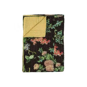 212 MAIN Kantha Stitched Vintage Cotton Fabric Throw Blanket - Hand-Crafted, Taj Hotel Design, 50x70 in, Running Stitch, Patchwork Art, Multi-Use Cover, Model 308