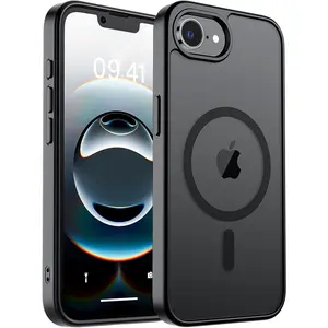 Magnetic for iPhone 16e Case, [Compatible with MagSafe] [Military Grade Drop Protection] Translucent Matte Shockproof Anti-Scratch Phone Case, Black
