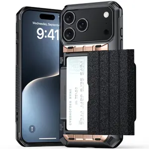 Suitable for iphone 17 card slot phone case, 16 Pro Max cover with sliding card holder, high-end iPhone 15 protective case