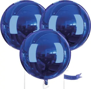 PartyWoo Navy Blue Foil Balloons 3pcs 50 Inch Large Round Foil Big Giant 4D Jumbo Inflatable Mirror Ball Mylar Balloons for Graduation Men Birthday Baby Shower Space Themed Party Decorations