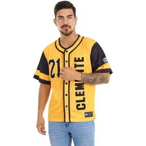 TAINOWEARS Roberto Clemente Pirates Jersey – Puerto Rico, 21, Yellow, Short Sleeve Baseball Jersey