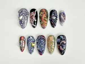 Aura Nails - Fantasy Galactic 3D Long Almond Nails  Handcrafted Press On Nails with Cosmic and Star Designs  Perfect for a Bold Look  3D Nails