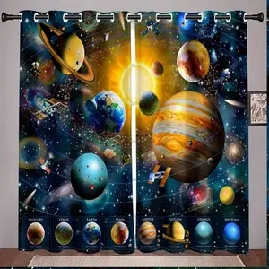Solar System Planet Universe Digital Print Curtains Set, Living Room Decorative Window Coverings, Home Decoration Accessories