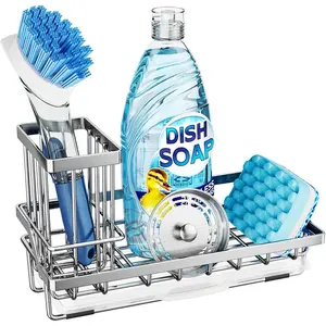 Sink , Kitchen Sponge Holder with Dish Brush Holder, Kitchen Organizer with Drip Tray for Countertop, Stainless Steel Rustproof -