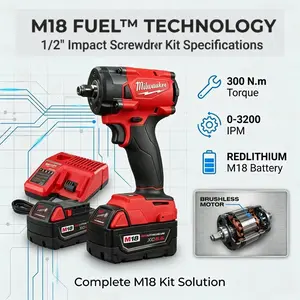 Milwaukee Professional 1/2 Square Head Impact Wrench Low Vibration Running Built In Intelligent Protection Tool Free Sleeve Replacement Light Weight Frame For Heavy Load Bolt Mounting And Daily Equipment Overhaul  torque