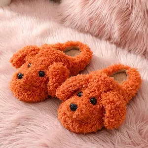 Cute Puppy Slippers Comfort One-Size Fur Lined Clogs for Women Winter Footwear Stylish Slide Flipflop Cozy Walking Shoes