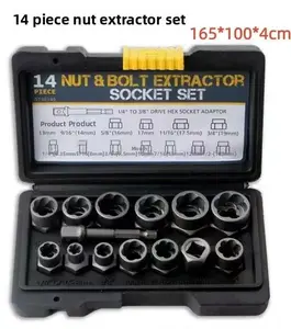14-Piece Nut and Bolt Extractor Tool Set, Hex Bit Socket Wrench for Damaged/Defective Screws, Hex Bolts, Nut Removal, Durable Hand Tool for Household Maintenance