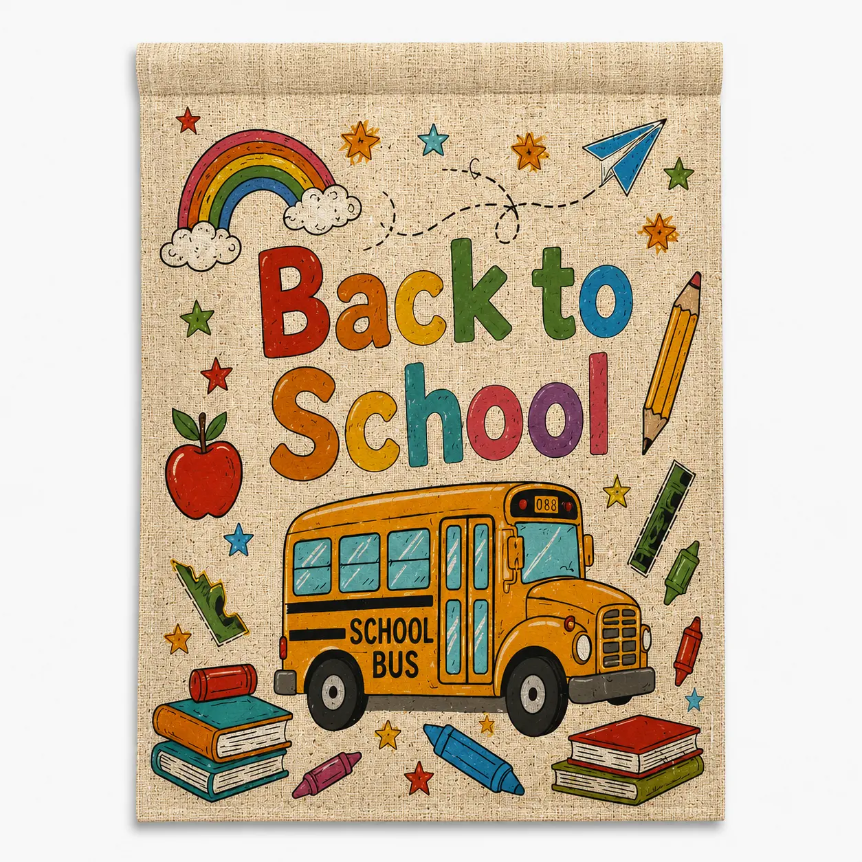 **Back to School Garden Flag 12 x 18 Inches, Colorful School Bus Books Pencil Rainbow Yard Flag, Teacher Student Classroom Outdoor Porch Decor**
