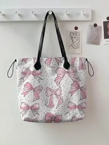Butterfly Knot Pattern 2D Printed Drawstring Tote Bag, Large Capacity Shopping Bag, Durable and Wear-Resistant, Suitable for Work/city/picnic, Casual Tote Bag