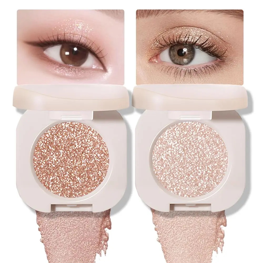 2-Pack Glitter Shimmer Eyeshadow Palette Makeup — Light Brown & Pearl White Metallic Holographic Multichrome, Ideal for for Mature Skin and All Occasions — Long-Lasting Sparkle & Smooth Blend