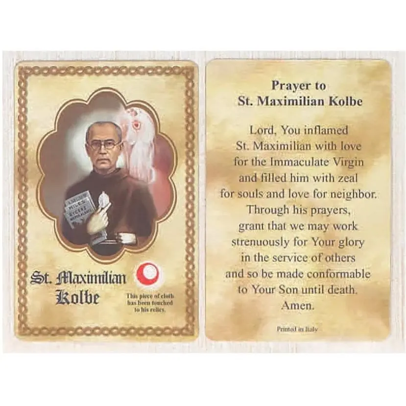 St. Maximilian Kolbe Relic Prayer Card – A Testament of Sacrificial Love