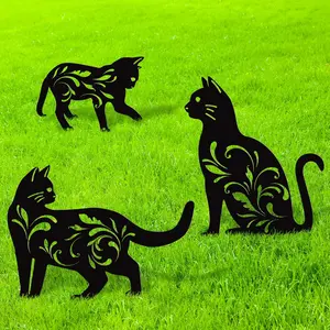 3 Pack Metal Cat Garden Statues Black Cat Silhouette Cat Decorative Garden Stakes Garden Outdoor Statues Animal Stakes for Yard Decor and Lawn Ornaments