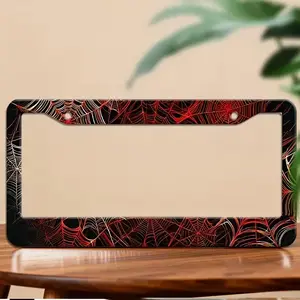 Spider Web License Plate Frame – Red Black Gothic Car Tag Holder, Halloween Auto Accessories, Car Accessories