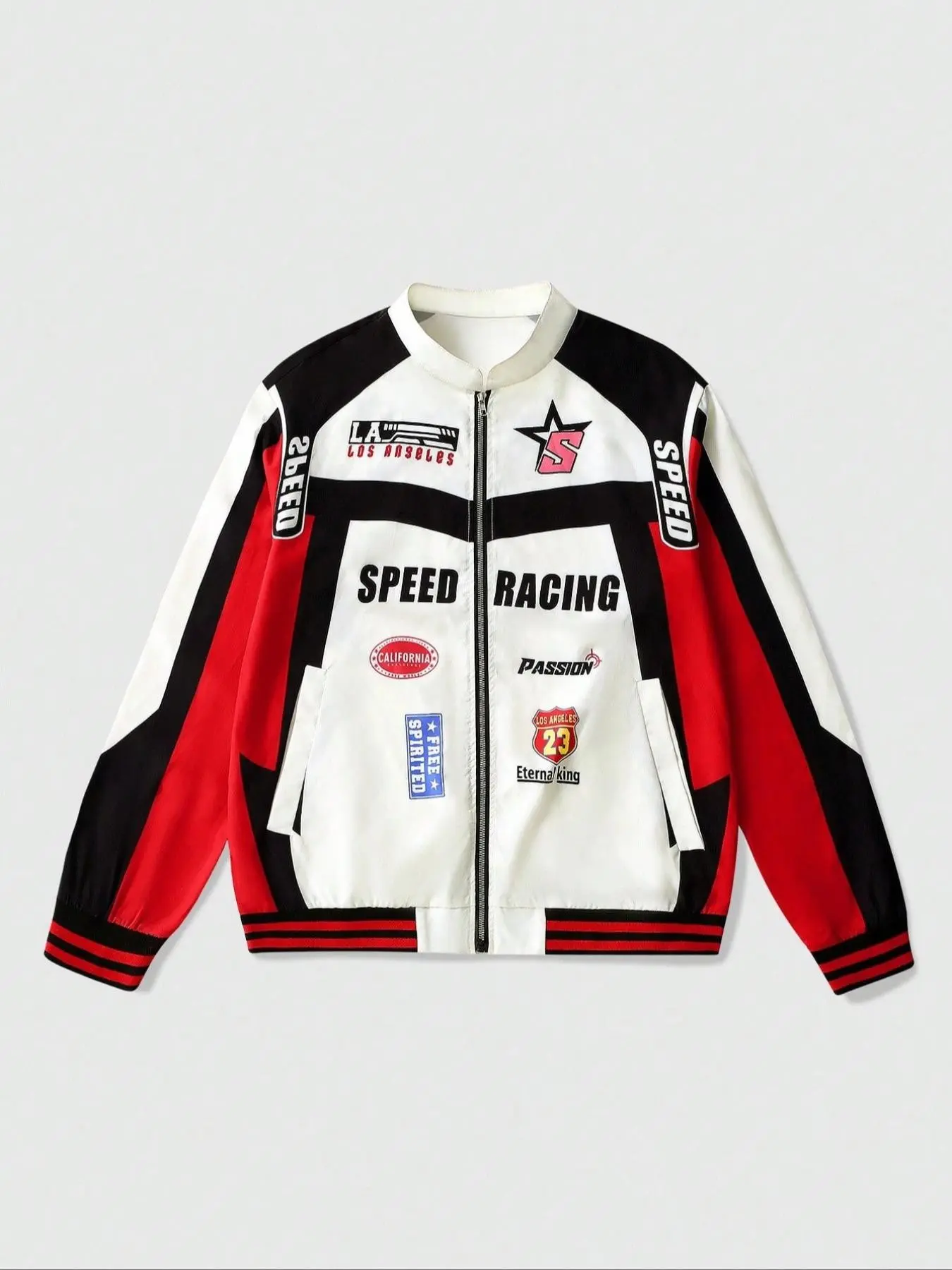 Colorblock Racing Jacket Oversized Hypebeast Racing Graphic Bomber Jacket –