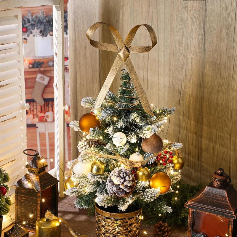 9.8inch Large Brass Bow Christmas Tree Topper Vintage Metal Christmas Tree Topper Gold Bow Rustic Neutral Xmas Decoration for Xmas Indoor Outdoor Decor