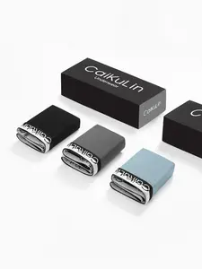 3-Pieces Men's Modal Underwear Boxers Shorts Box Set, Comfortable Breathable Soft Letter Design, Elastic Waistband Solid Color Letter Print Boxer Briefs, Stylish Fashion Men's Lingerie