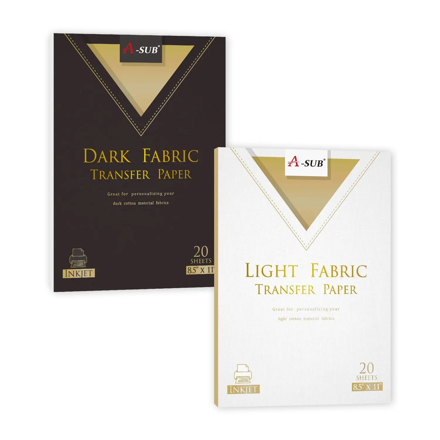 A-SUB 8.5x11 in Fabric Transfer Paper Combo - 20 Light + 20 Dark Sheets (Total 40) for Office Stationery A-SUB 8.5x11 in Fabric Transfer Paper Combo - 20 Light + 20 Dark Sheets (Total 40) for Office Stationery