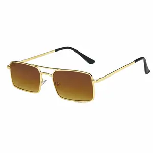 Gold Frame Retro Rectangle Sunglasses Gradient Brown Lenses UV Protectionwith Gradient Brown Lenses