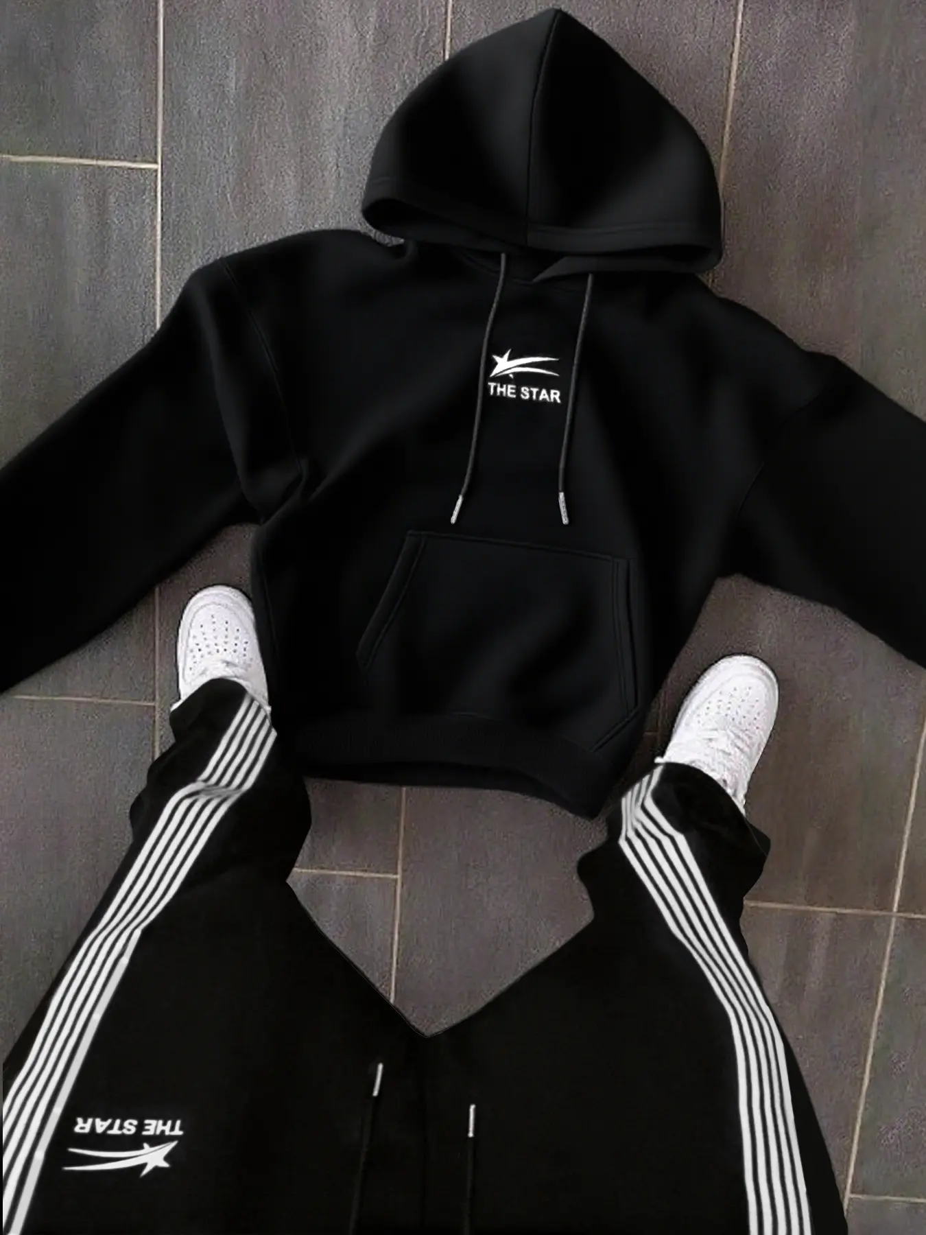 Men's New Graphic Sweatshirt Long Pants Set, Fashionable Star Print, Loose Fit, Casual, Comfortable High Quality, Street Style Apparel