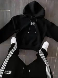 Men's New Graphic Sweatshirt Long Pants Set, Fashionable Star Print, Loose Fit, Comfortable High Quality, Street Style