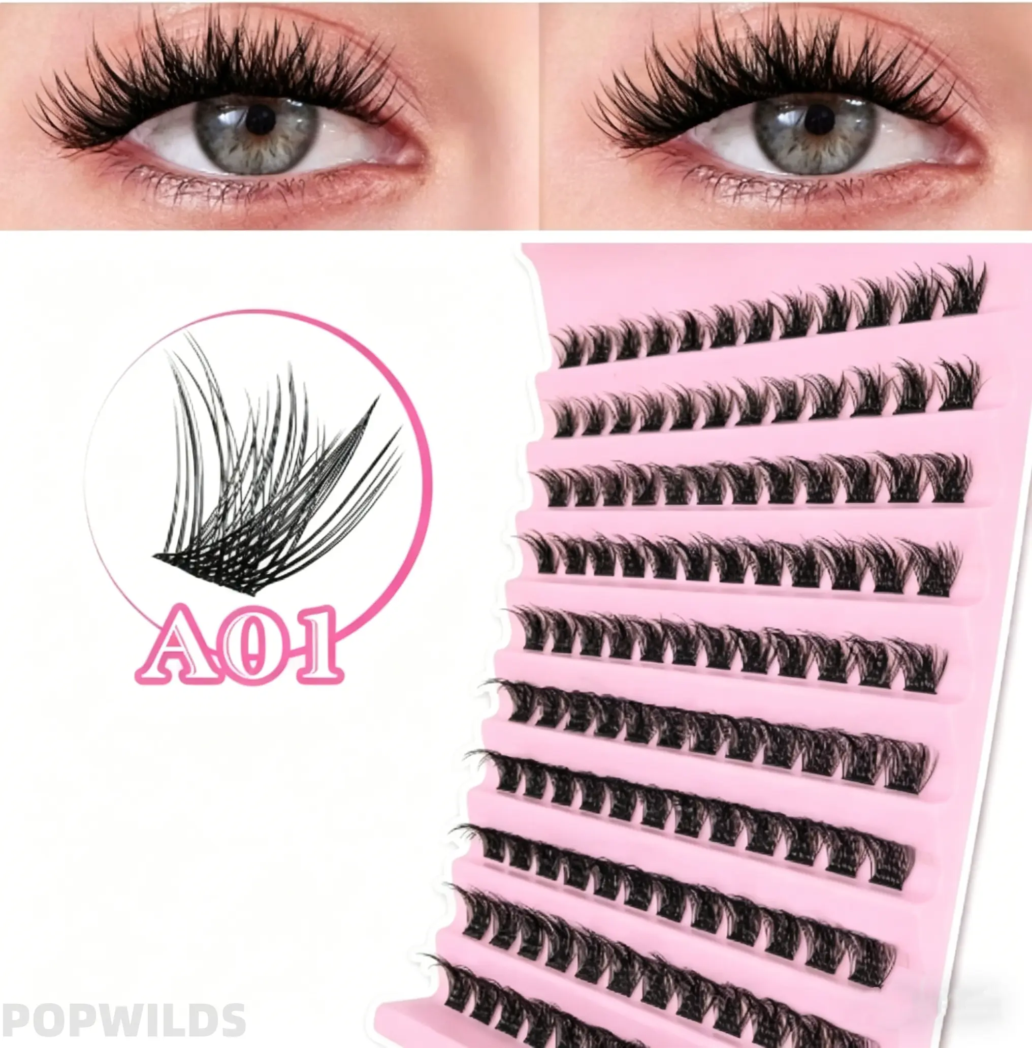 Soft Cluster Lashes A01 - Euro-American Style 10-Row Thick Voluminous Design, Comfortable Cosmetic Eyelash Extensions for Easy Application, Daily Makeup & Dating, Fluffy, 10 Rows, European American Style, Natural
