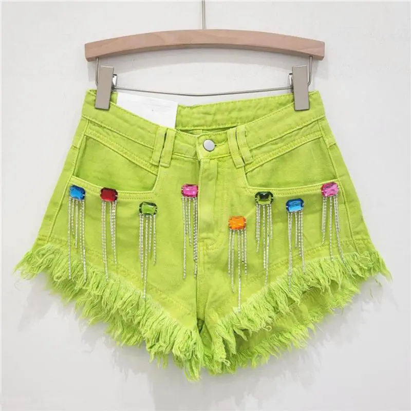 Custom Rhinestone Tassel Denim Shorts - Stylish All-Match Jean Shorts (Size Runs Small)