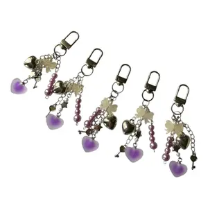 Purple Heart Bag Phone Charm - Mobile Accessories with Pearl Accents, Star Accents for Stylish Phone Decor