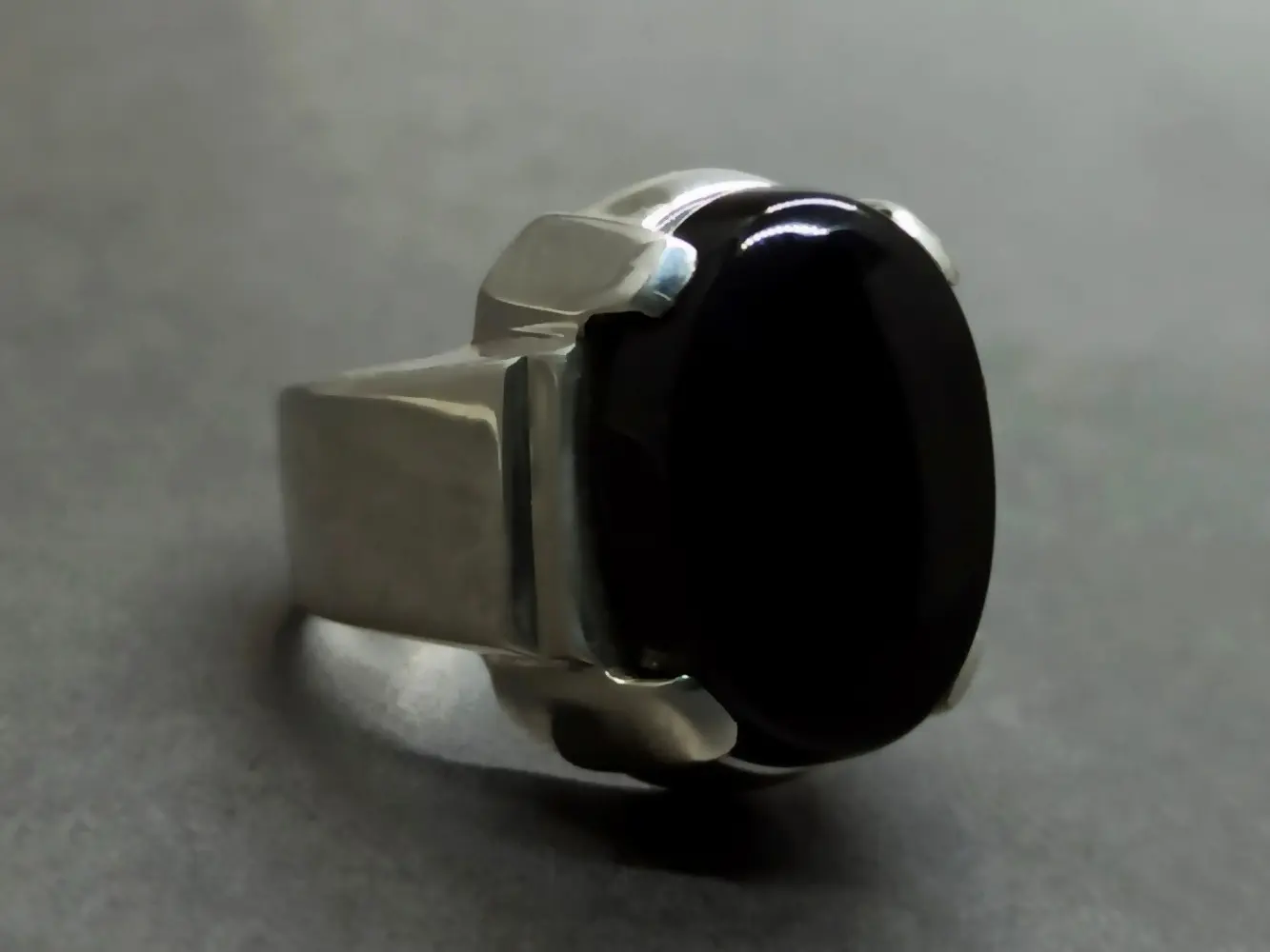 Natural Black Agate Sterling Silver 925 Handmade Aqeeq Men's Plain Ring