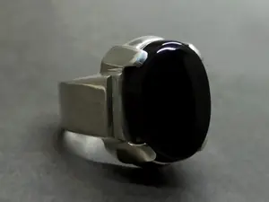 Natural Black Agate Sterling Silver 925 Handmade Aqeeq Men's Plain Ring