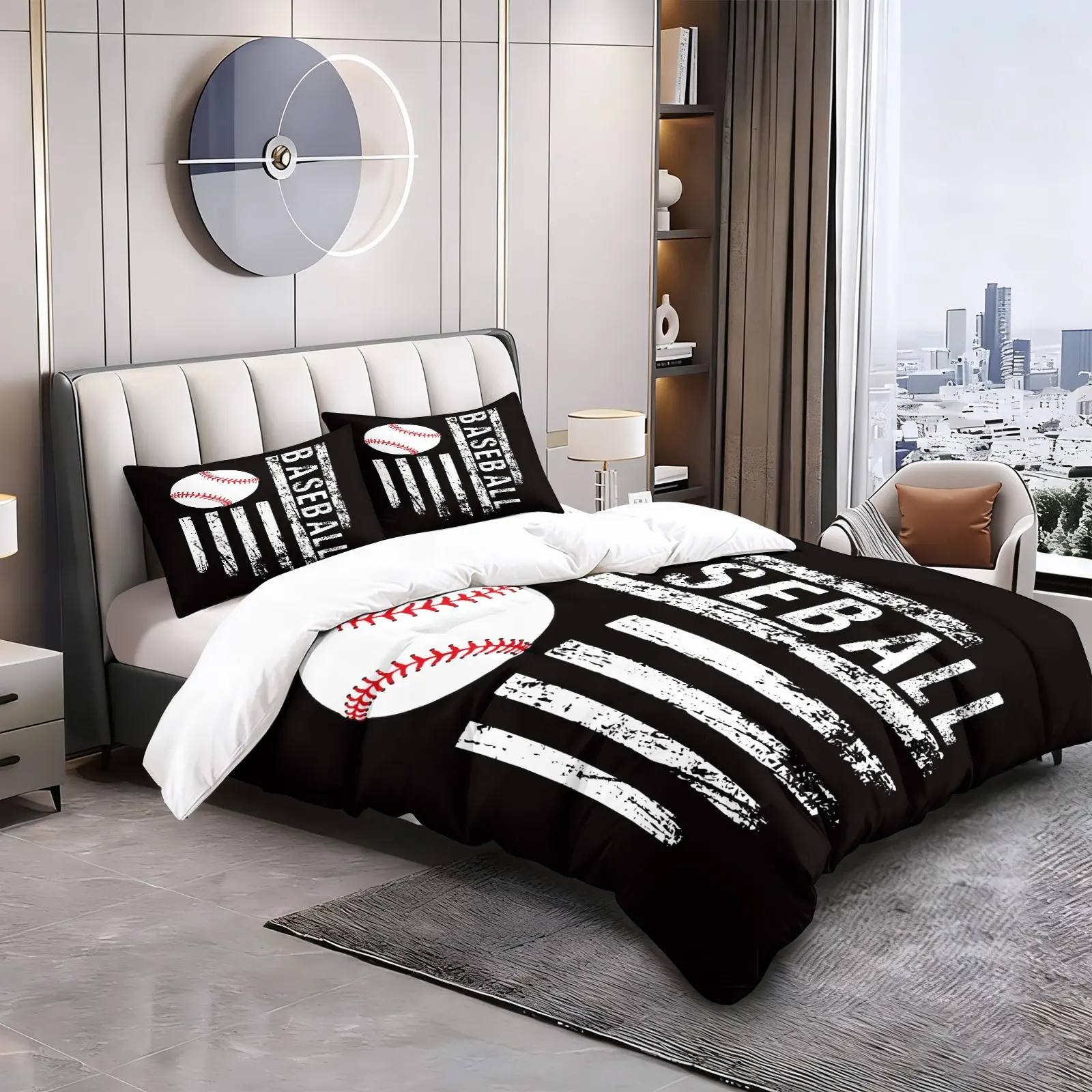2/3 Pieces of Baseball themed Bedding, Soft and Delicate Polyester Duvet Cover Set, the whole is a Vintage old-Fashioned American Sports Style, very Suitable for Baseball Fans Aesthetic, Suitable for all Seasons