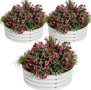 Garvee Durable Round Metal Raised Garden Bed Kit – 3PCS 2x1FT Galvanized Planter Boxes, Open Bottom Design, Rust & Corrosion Resistant, Safe Rubber Edge, Easy Assembly – For Vegetables, Fruits, Flowers – 3-piece set, 2*1FT, White