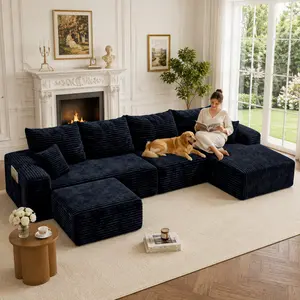 【Father's Day】Joylsle 137"W x 59"D x 22"H  Wide Extra Large Corduroy Modular Couch, Free Positioning U-Shaped Sectional with 1 Chaise & 1 Ottoman, Modern Comfy Sofa for Apartment & Office Lounge, 3 Packages Includes 2 Matching Accent Pillows