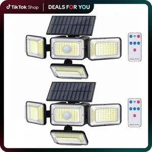 2-Piece Wireless Solar Wall Lights 210 LEDs 2500LM 270°C Tri-Fold Rotatable Motion Sensor for Outdoor Security Lighting with Remote Control