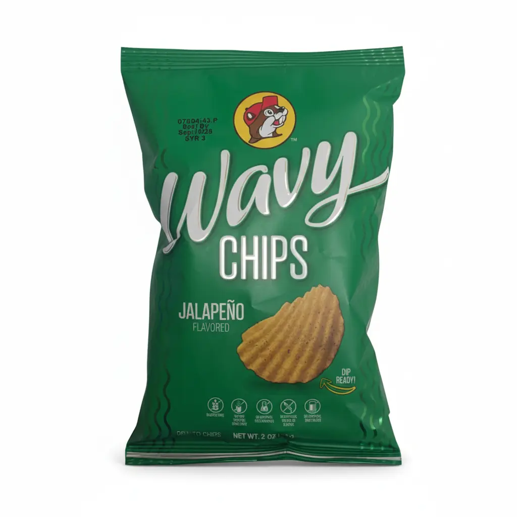 Buc-ee's Jalapeño Wavy Potato Chips - Thick-Cut, Savory Spicy Jalapeño Seasoned, Resealable Snack Pack, Bold Flavor, Crispy Crunchy Snack for Spice Lovers