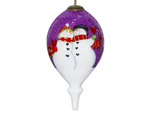 212 MAIN Amore Snowmen Hand-Painted Mouth-Blown Glass Ornament, Multi-Color, Antique Oval Christmas Tree Decor with Hanger, Festive Gift