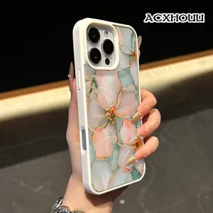 Pastel Floral Stained Glass Pattern Magnetic Phone Case for iPhone 17 16 15 14 Pro Max 13 12 11 XR XS Plus Non-Yellowing Clear Crystal Drop-proof Slim Silicone Shockproof Transparent Acrylic Cover Supports Wireless Charging